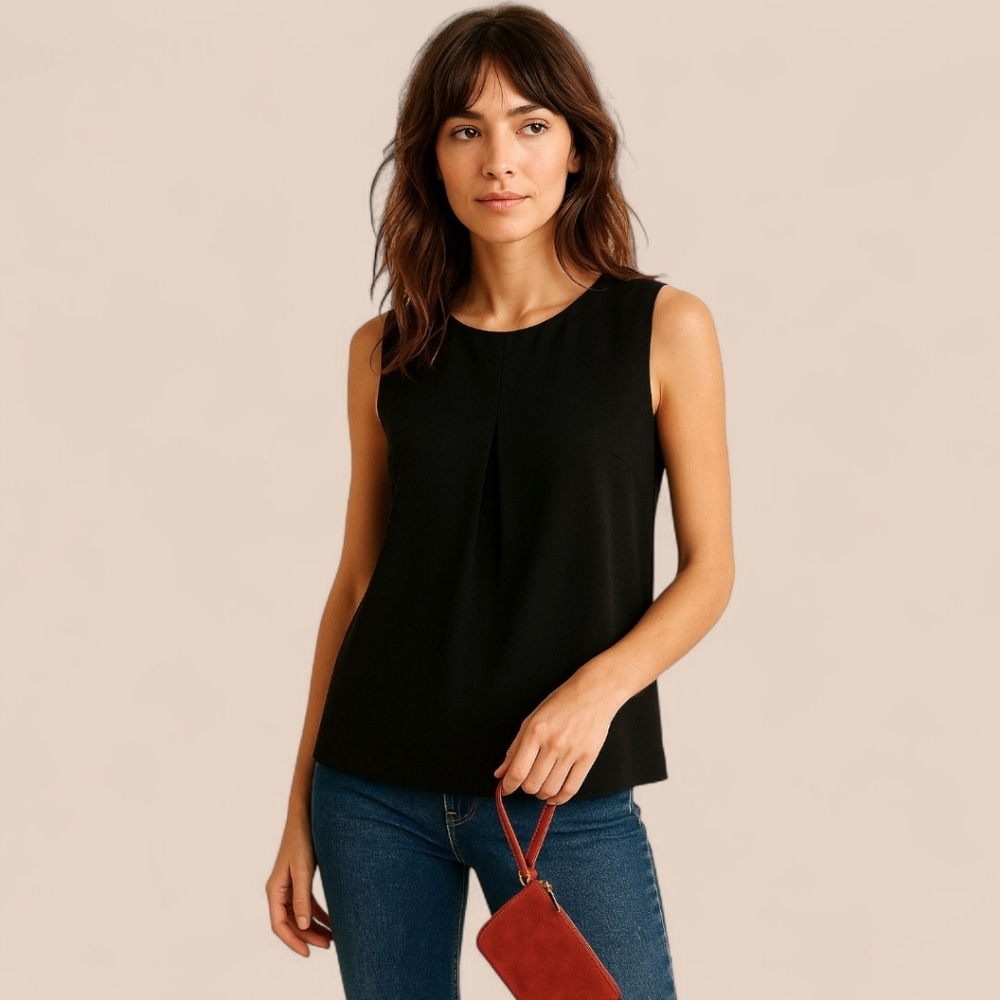 J.Crew Factory Pleated Front‎ Blouse Black Sleeveless Sz 4